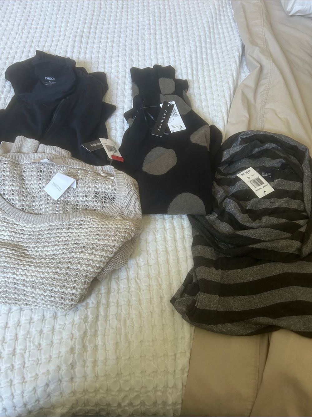 LOFT Neutral Knit Sweater - White n gray blue saks threads premise bundle